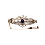 Gouden vintage broche met kleursteen en parel 14 krt, Ophalen of Verzenden, Nieuw