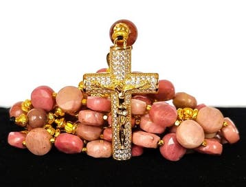 Rhodonite – Rosaire – Kruisbeeld met Hemelse Glans – Stenen