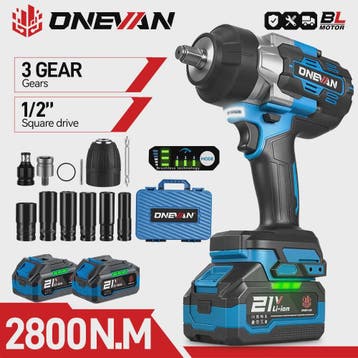 ONEVAN Accu Slagmoersleutel 2800 Nm Borstelloos - 5 Snelhede, Verzenden, Nieuw