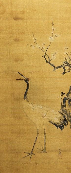 Crane and Plum Blossoms - With signature and seal  Ryuen -