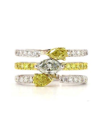 Statement ring - 18 karaat Witgoud, Geel goud - 1.53ct. tw.