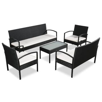 vidaXL 5-delige Loungeset met kussens poly rattan zwart, Verzenden, Nieuw, 5 zitplaatsen, Loungeset