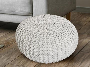Duurzame Poef Ø 55 cm Gebroken wit voor binnen- buiten-, Verzenden, Nieuw