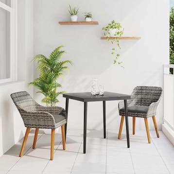 vidaXL Tuin eettafelset 3 st Grijs poly rattan, Tuin en Terras, Tuinsets en Loungesets, Verzenden, Nieuw, Rotan, 3 zitplaatsen