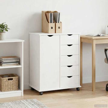 vidaXL Rolling Kast met wiel Wit 63,5 x 39 x 79 cm Massief, Verzenden, Nieuw