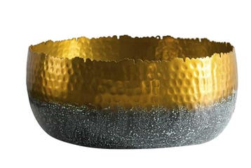 Handgemaakte decoratieve kom ORIENT 31cm goud met patina in, Huis en Inrichting, Ophalen of Verzenden, Nieuw