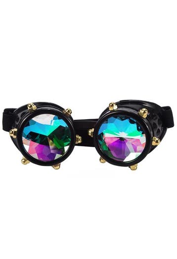 KIMU® Goggles Steampunk Bril Studs Zwart Montuur Caleidoscoo, Kleding | Dames, Carnavalskleding en Feestkleding, Ophalen of Verzenden