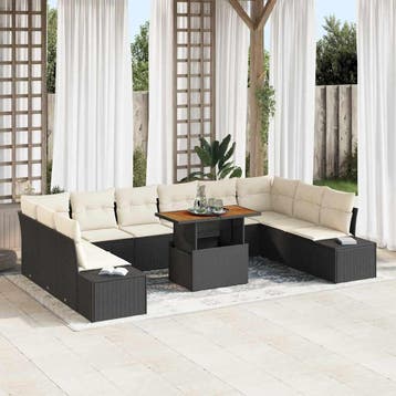 vidaXL Tuin Sofa Set 11 st Zwart Poly riet, Verzenden, Nieuw, Rotan, Meer dan 8 zitplaatsen
