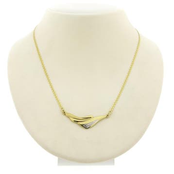 Bicolor gouden ketting met vaste hanger en diamant; 0,005..., Sieraden, Tassen en Uiterlijk, Gebruikt, Ophalen of Verzenden, Met edelsteen