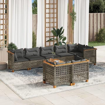 vidaXL 9-delige Loungeset met kussens poly rattan grijs, Verzenden, Nieuw, Loungeset