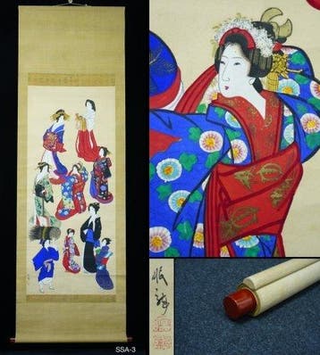 Absolute auction Japanese Hanging Scroll “Beauties of the