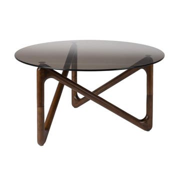 *WOONWINKEL* Dutchbone Naia Ronde Salontafel Walnoot En Glas, Huis en Inrichting, Tafels | Salontafels, Verzenden, Nieuw