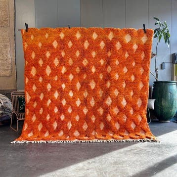 Oranje Marokkaans wollen tapijt – Handgemaakt geometrisch, Nieuw