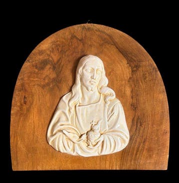 Heilig Hart van Jezus - 37 cm - Hout, Keramiek - 1960-1970