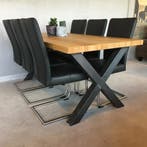 Set van 6 leren eetkamerstoelen met sledepoot rvs - zwart, Ophalen of Verzenden, Nieuw, Leer