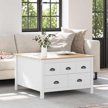 vidaXL Salontafel met lade HILL Wit en honingbruin 79.5 x, Verzenden, Nieuw, Grenenhout