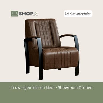 Leren fauteuil Glamour - Vintage Brown (bruin), Nieuw, Ophalen of Verzenden, 50 tot 75 cm, Industrieel, Modern, Retro