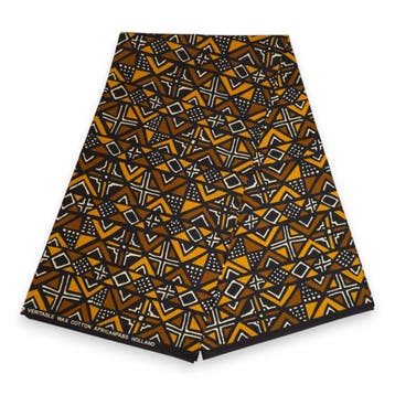 Afrikaanse wax print stof - Bruin Bogolan Geometry - 100% ka, Hobby en Vrije tijd, Stoffen en Lappen, Ophalen of Verzenden, Nieuw