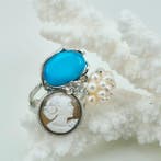 Turquoise - Zilver - Ring - Turkoois Amerikaans, cameo