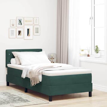 vidaXL LED Box Spring Bed Donkergroen 90 x 190 cm Fluweel, Verzenden, Nieuw, Groen, Stof