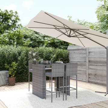 vidaXL 5-delige Tuinbarset met kussens poly rattan grijs, Verzenden, Nieuw, 4 zitplaatsen