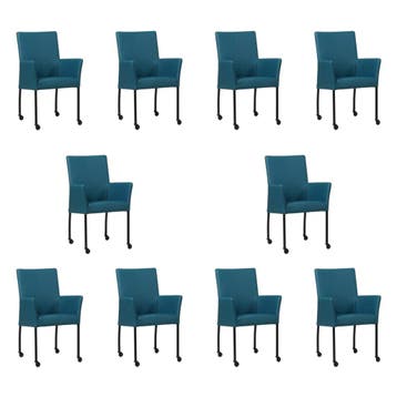 Set van 10 Leren eetkamerstoelen Comfort met wieltjes en, Ophalen of Verzenden, Nieuw, Leer