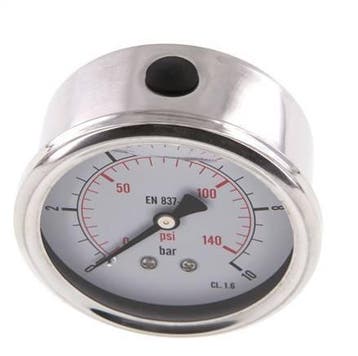 0..10 Bar Glycerine Manometer Achteraansluiting RVS/Messing, Verzenden, Nieuw