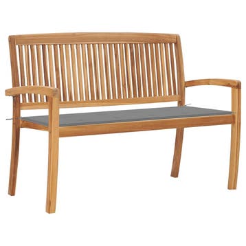 vidaXL Tuinbank stapelbaar met kussen 128,5 cm massief, Verzenden, Nieuw, Teakhout
