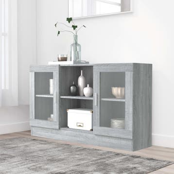 vidaXL Vitrinekast 120x30,5x70 cm bewerkt hout grijs sonoma, Huis en Inrichting, 100 tot 150 cm, Verzenden, Nieuw, Minder dan 100 cm