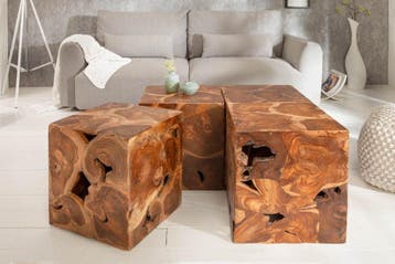 Massieve bijzettafel SQUARE 40cm teakhouten kubuskruk -, Huis en Inrichting, Tafels | Sidetables, Ophalen of Verzenden, Nieuw