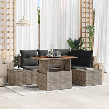 vidaXL Tuin Sofa Set met opslag 5 pcs Grijs Poly riet, Verzenden, Nieuw, Rotan, 5 zitplaatsen