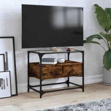 vidaXL Tv-meubel met glazen blad 60x35x51 cm hout gerookt, Verzenden, Nieuw, Overige houtsoorten