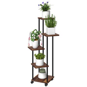 TRUUSK 5-laags Plantenstandaard met Wielen - Stalen en Houte, Tuin en Terras, Verzenden