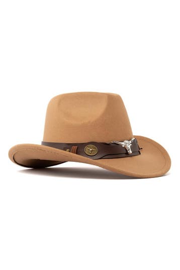 KIMU® Cowboyhoed Lichtbruin Wolvilt Stier Bruine Cowboy West, Ophalen of Verzenden, Nieuw, Overige maten, Carnaval