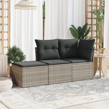 vidaXL 3-delige Loungeset met kussens poly rattan lichtgrijs, Verzenden, Nieuw, 3 zitplaatsen, Loungeset
