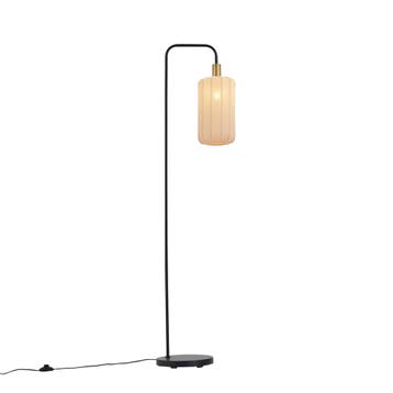 Japandi vloerlamp zwart met goud en beige kap - Pluni, Verzenden, Nieuw, Metaal, Japandi