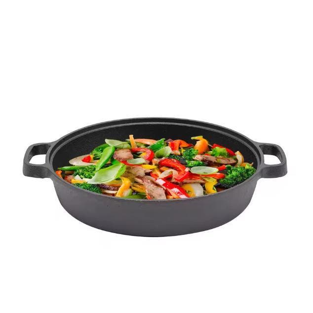 Gietijzeren Koekenpan 25cm Dubbele Handgrepen Inductie Pan, Huis en Inrichting, Keuken | Potten en Pannen, Nieuw, Verzenden