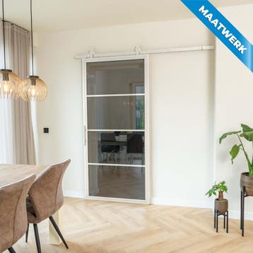 Stalen Schuifdeur - 4 Vlaks - Wit - Maatwerk - Rook glas, Nieuw, Metaal, Inclusief glas