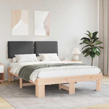 vidaXL Bedframe met Gevoerd Hoofdgedeelte Donkergrijs 140 x, Verzenden, Grijs, Hout, Nieuw