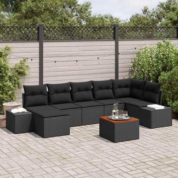 vidaXL Tuin Sofa Set 8 st Zwart, Verzenden, Nieuw, Rotan, 8 zitplaatsen