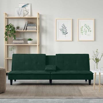 vidaXL Slaapbank met bekerhouders fluweel donkergroen, Verzenden, Nieuw, Stof, 200 tot 250 cm