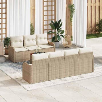 vidaXL Tuinbankenset 8 st Beige poly rattan, Verzenden, Nieuw, 8 zitplaatsen