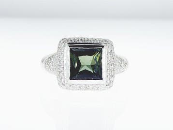 Ring - 14 karaat Witgoud - 1.80ct. tw. Toermalijn - Diamant, Nieuw