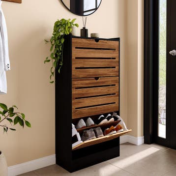Schoenenkast met 3 vakken - zwart / bruin - 56 x 24 x 112 cm, Verzenden, Nieuw