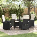vidaXL Tuin eettafelset met kussen 5 pcs Zwart poly rattan, Verzenden, Nieuw, Rotan, 5 zitplaatsen