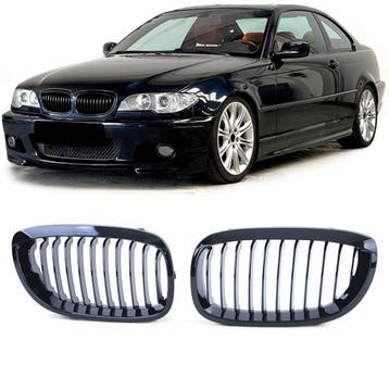 Glans Zwarte Nieren BMW 3 Serie E46 Coupe/Cabrio 03-06 B0163, Nieuw, Voor, BMW