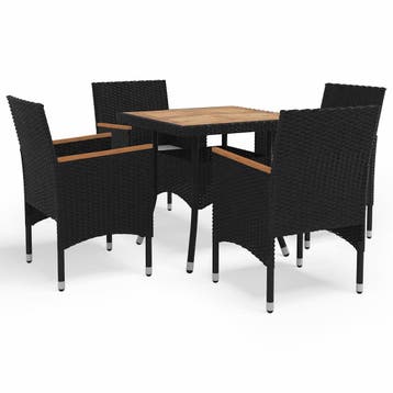 vidaXL 5-delige Tuinset poly rattan en acaciahout zwart, Tuin en Terras, Verzenden, Nieuw, 4 zitplaatsen, Tuinset