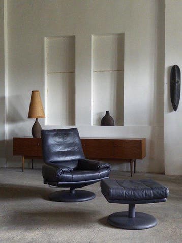 Rolf Benz - Fauteuil (2) - Leder - Draaistoel met ottoman