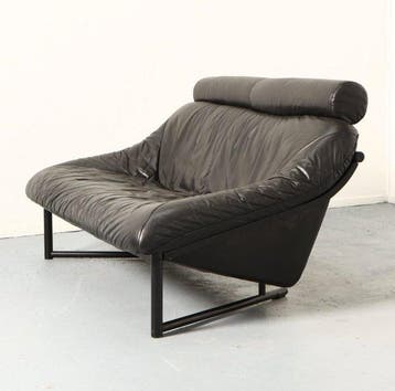 Sofa - Leder, Metaal - vintage designbank 1980s
