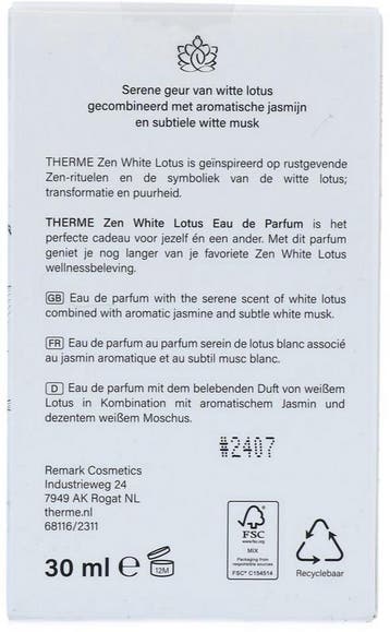 Therme Zen White Lotus Eau De Parfum - 30 ml, Ophalen of Verzenden, Zo goed als nieuw